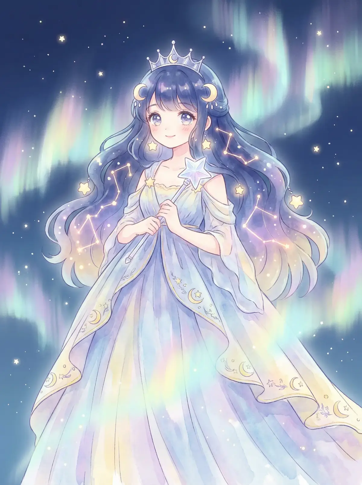 婷婷色播五月 - 星辰公主希尔角色设定图，手持星光权杖